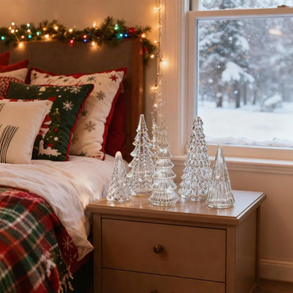 LED Kerst Dennen Set van 5 – Warmwitte Verlichting en Glitter