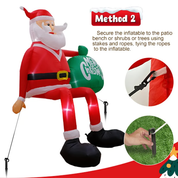 Royaleva Giant 8FT LED Klimmende Kerstman Opblaasbare Premium Buiten Kerstdecoratie