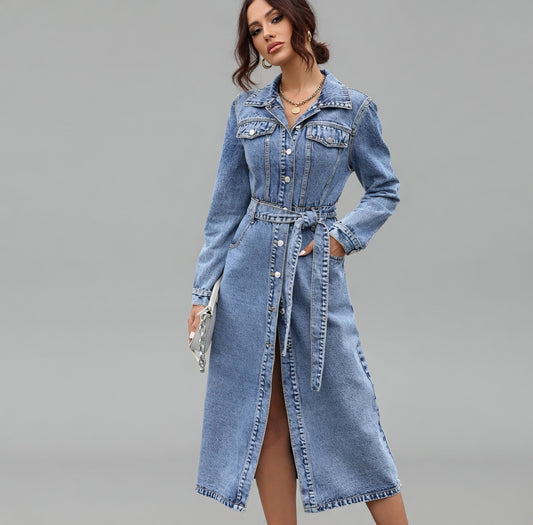 Mirella denim midi jurk dames casual chic tijdloos model