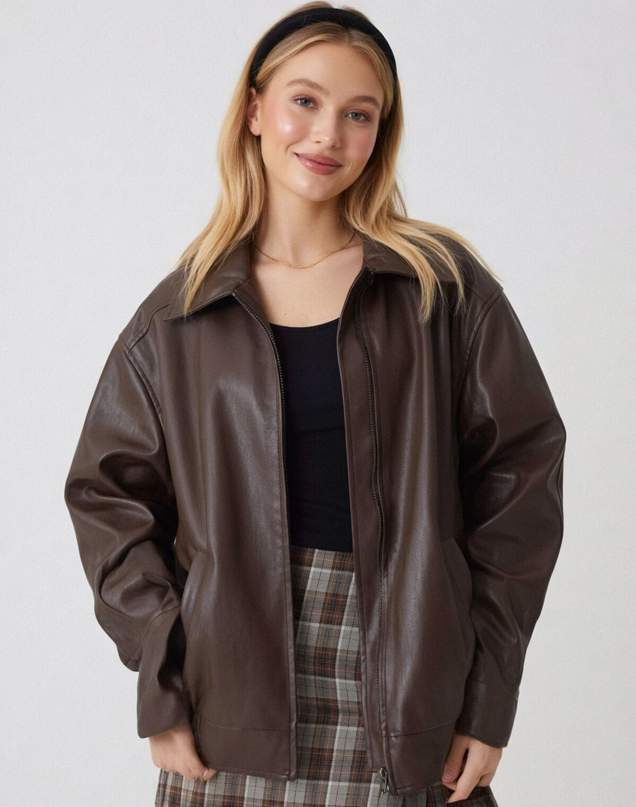 Oversized Kunstleren Damesjas Casual Warm Herfst Winter