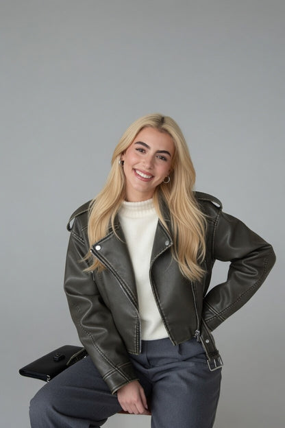 NovaRiem Cropped Dames Jas van PU Leer met Rits en Stijl
