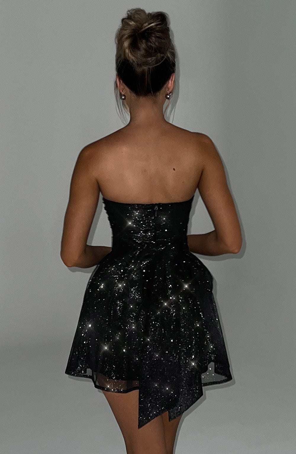 Luvéa Glitter Minikleed Dames – Schouderloos Feestjurkje