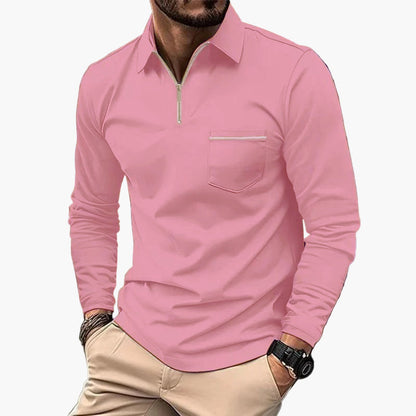 Heren Poloshirt met Lange Mouwen en Borstzak – Klassiek en Elegant voor Vrije Tijd en Werk