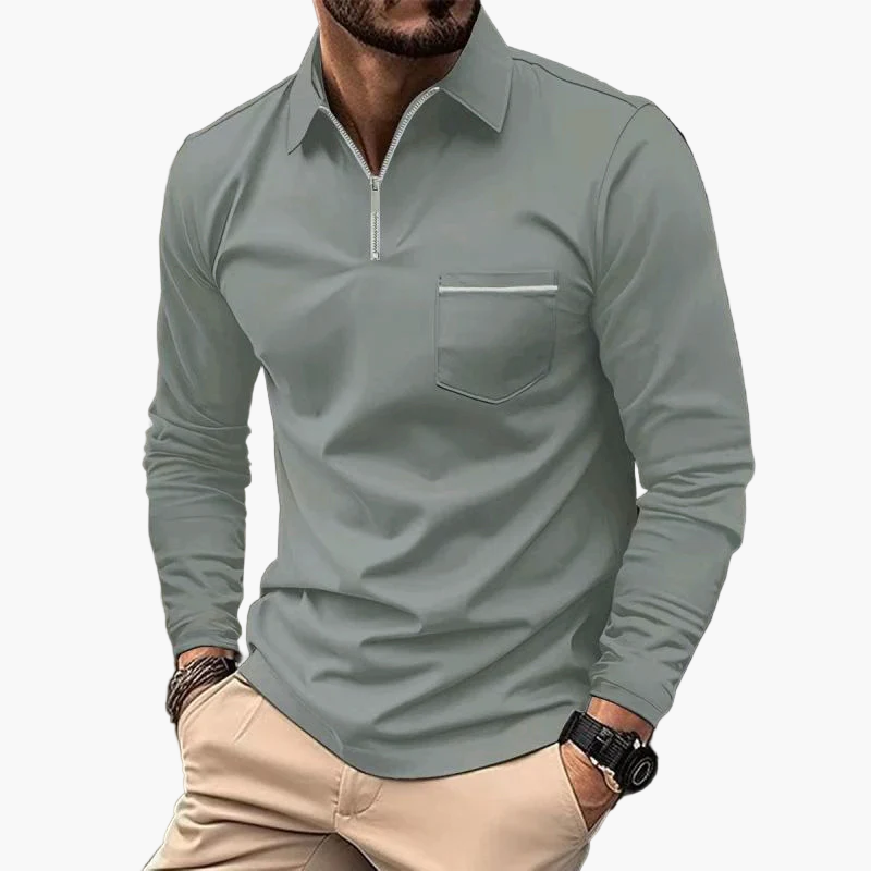 Heren Poloshirt met Lange Mouwen en Borstzak – Klassiek en Elegant voor Vrije Tijd en Werk