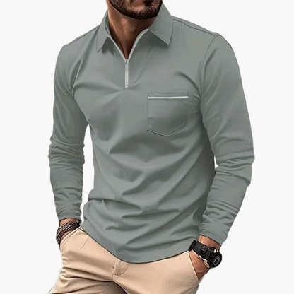 Heren Poloshirt met Lange Mouwen en Borstzak – Klassiek en Elegant voor Vrije Tijd en Werk