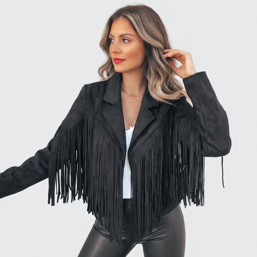 Velmira Suède Jas met Franjes en Boho Stijl Dames Vest