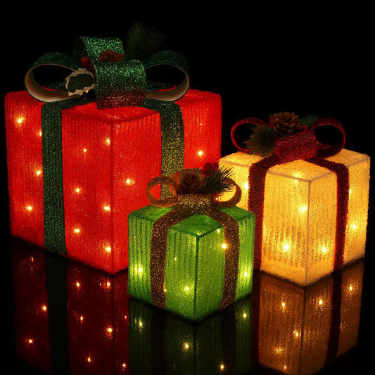 Verlichte Kerstcadeaudozen Lichtfeest Set van 3 met Warmwit Ledlicht