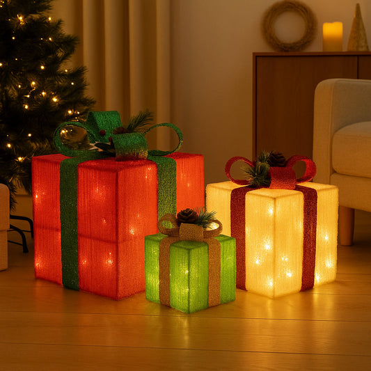 Verlichte Kerstcadeaudozen Lichtfeest Set van 3 met Warmwit Ledlicht