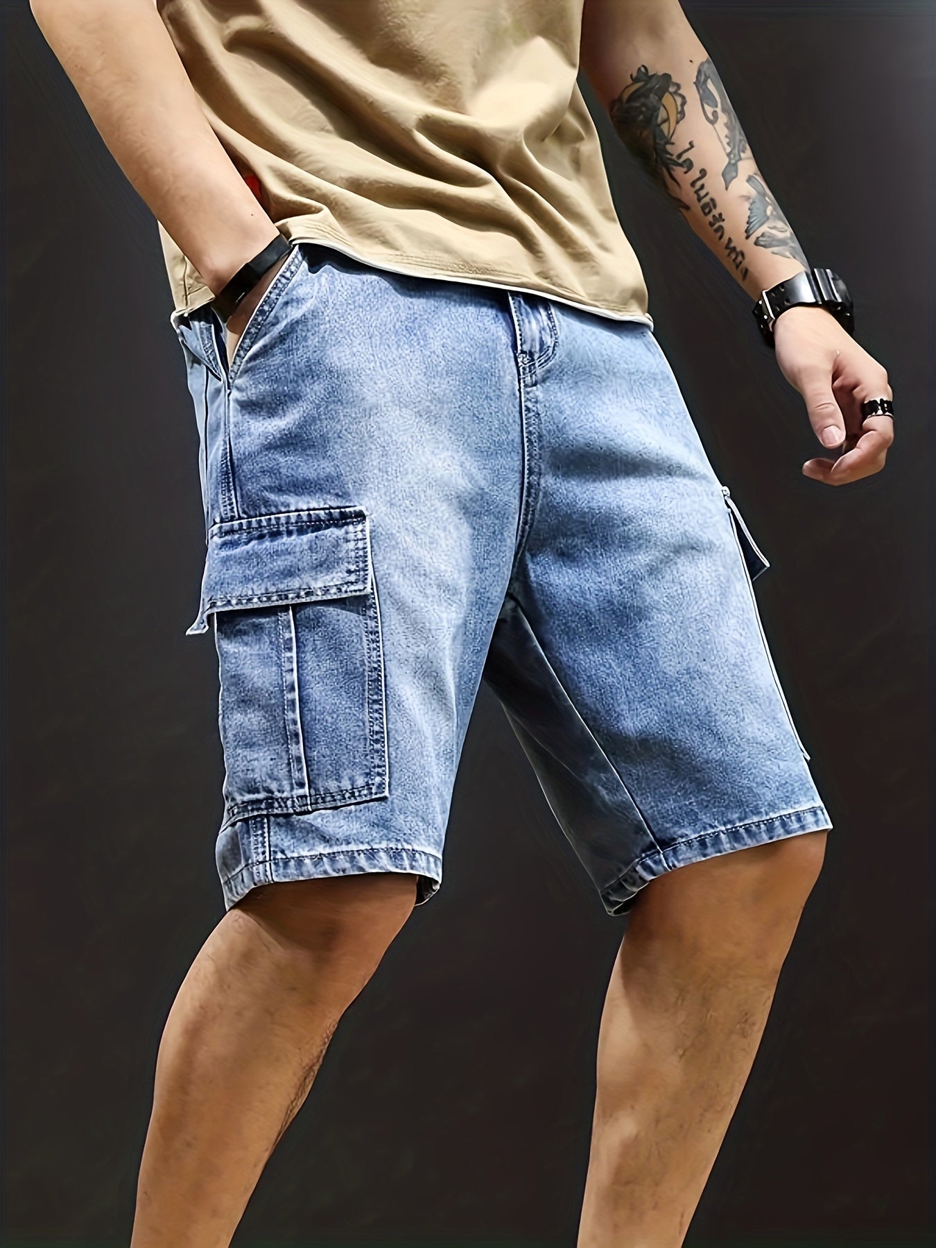 Heren Denim Cargo Short – Korte Broek met Cargozakken