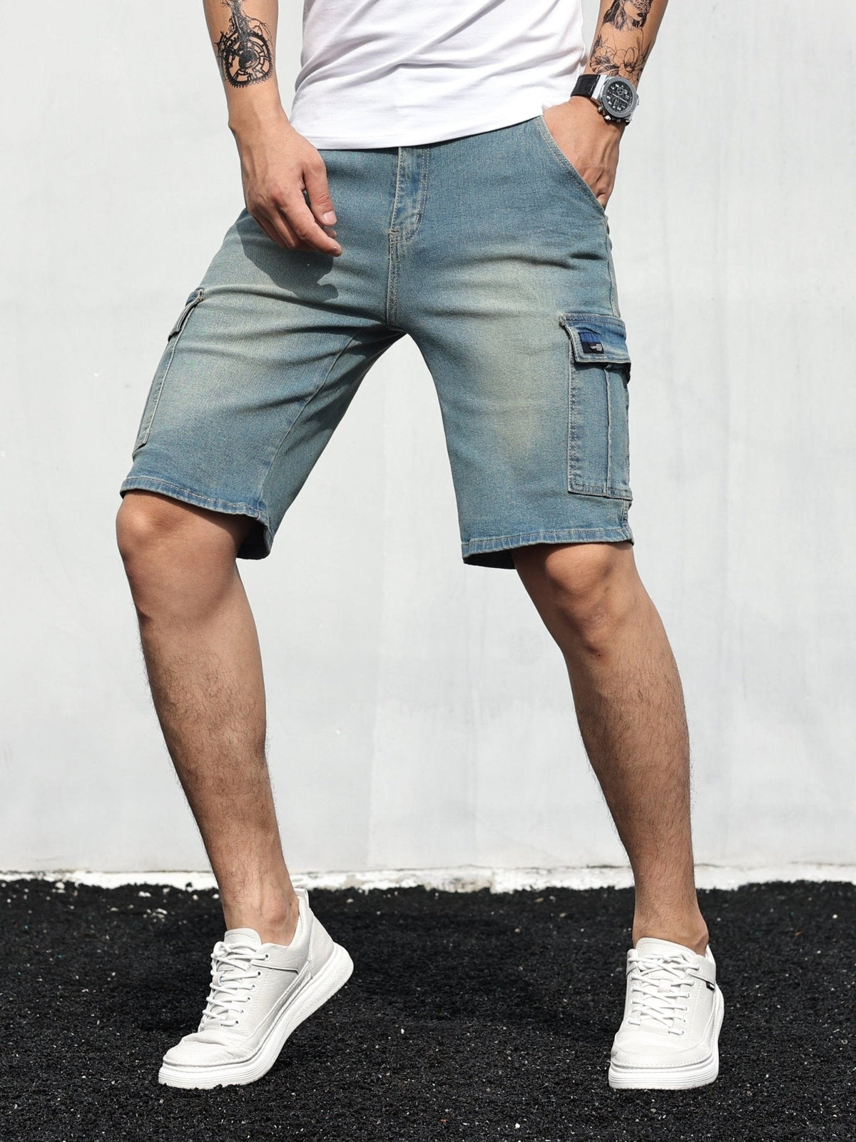 Heren Denim Cargo Short – Korte Broek met Cargozakken
