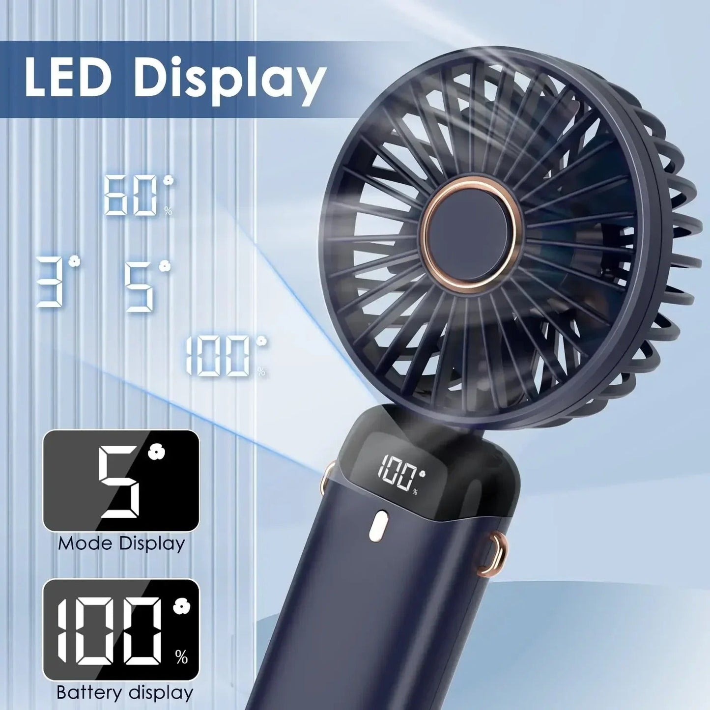 AirNova 5000mAh Opvouwbare Mini Ventilator met LED Display