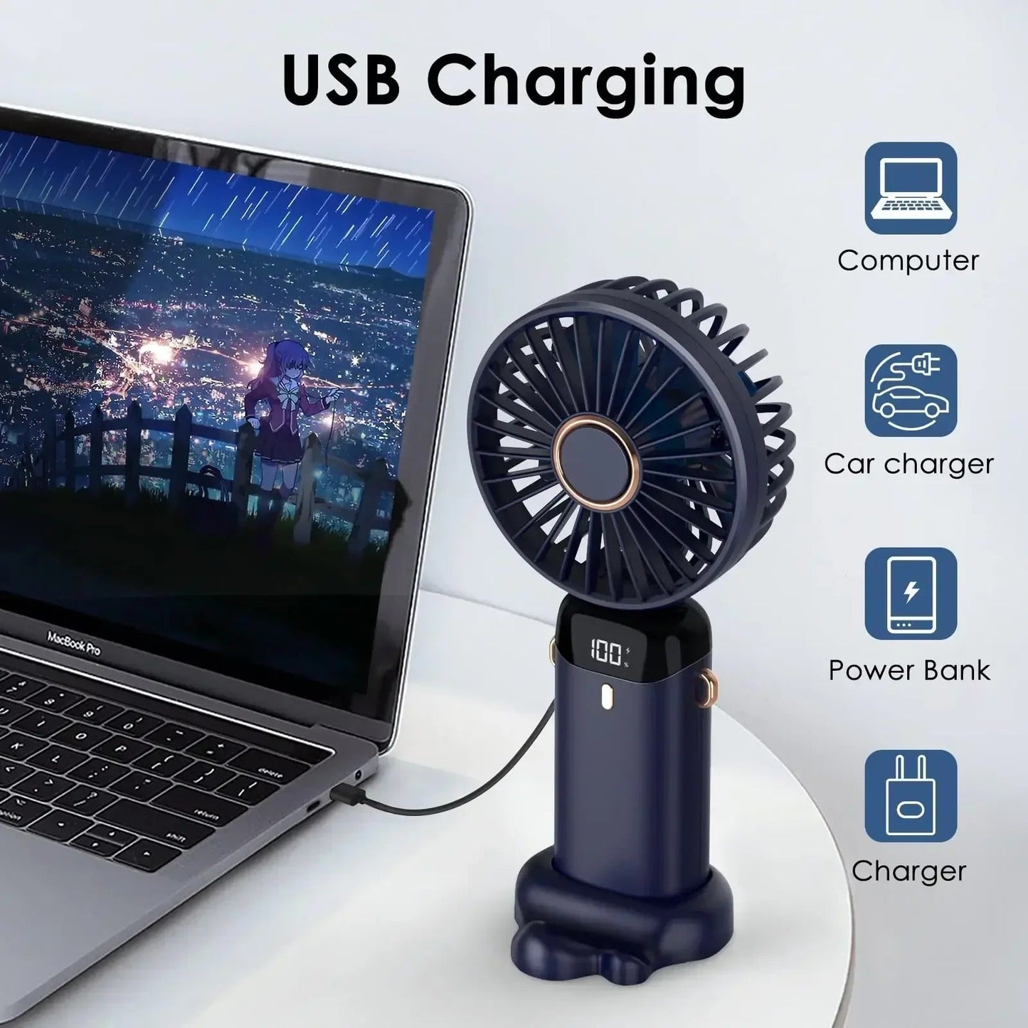 AirNova 5000mAh Opvouwbare Mini Ventilator met LED Display