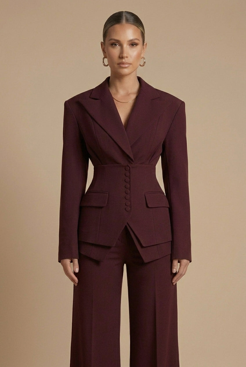 Elara Dames Pakset – Getailleerde Blazer en Wijde Broek