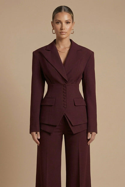 Elara Dames Pakset – Getailleerde Blazer en Wijde Broek