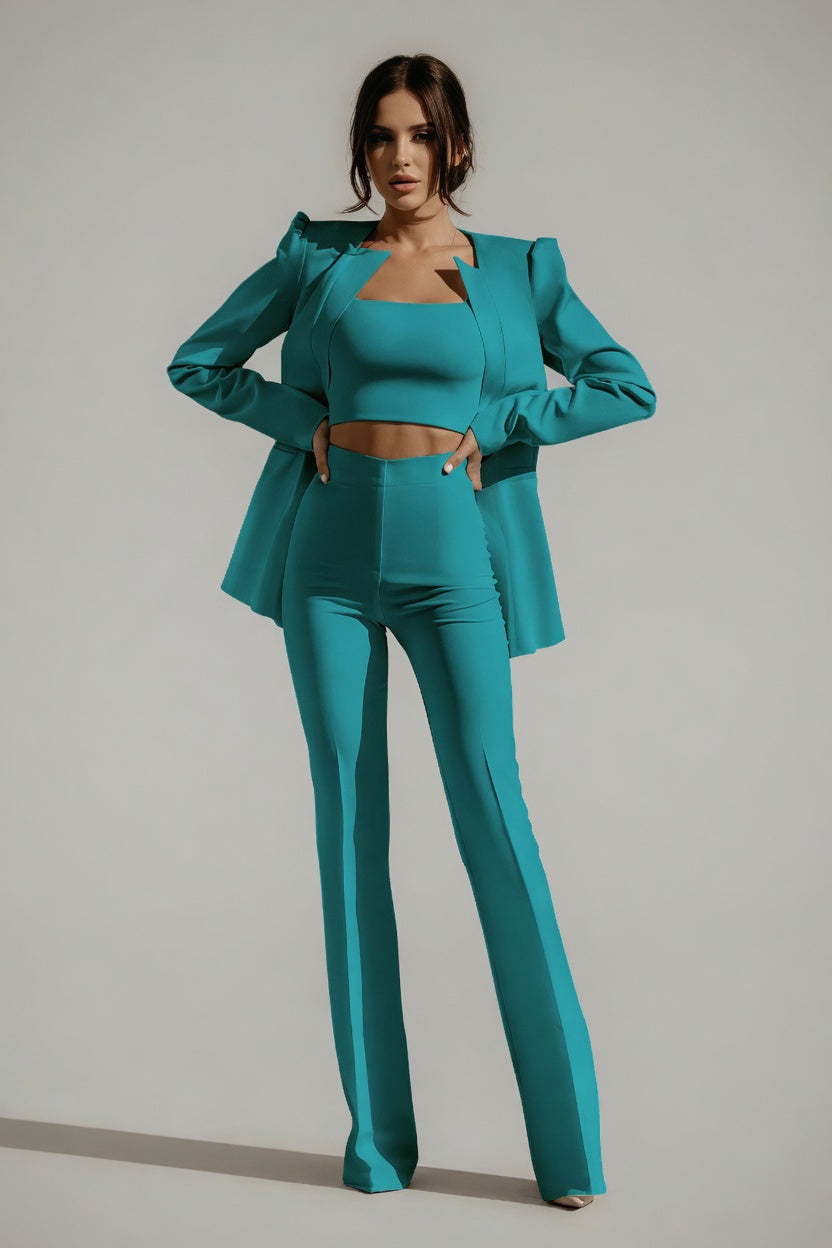 PowerChic Dames Broekpak 3-Delig met Blazer en Flared Broek