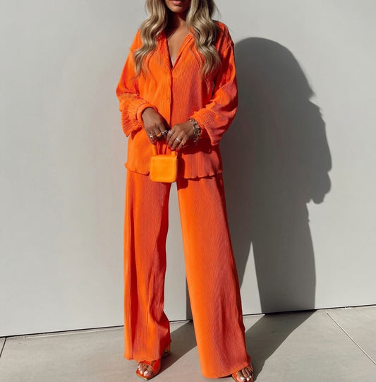 Veloura Dames Tweedelig Pak met Gedrapeerde Broek Set