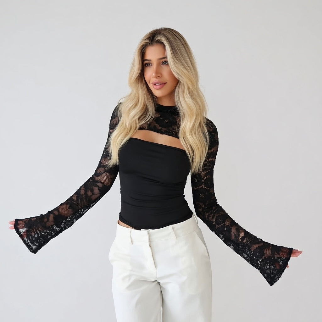 Serelina Kant Top Dames – Elegante Top met Vrouwelijke Details
