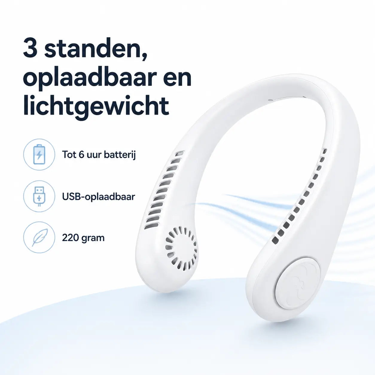 NekBries Draagbare Nekventilator Oplaadbaar USB 3 Snelheden Lichtgewicht