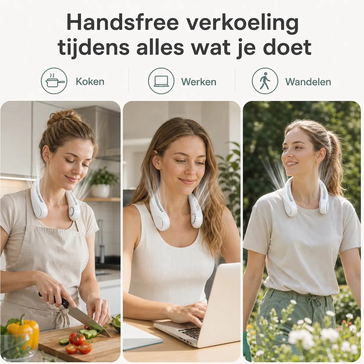 NekBries Draagbare Nekventilator Oplaadbaar USB 3 Snelheden Lichtgewicht