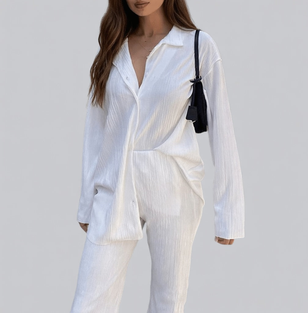 Veloura Dames Tweedelig Pak met Gedrapeerde Broek Set