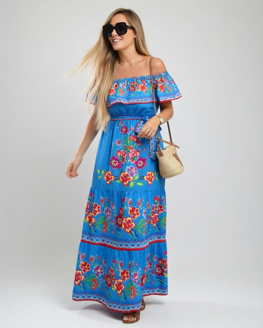 Solmira Maxi Jurk Dames – Off-Shoulder Bloemenprint Zomer