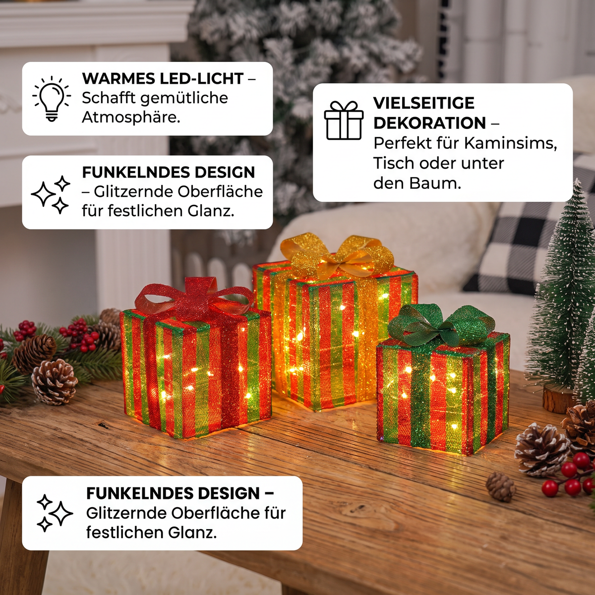 Verlichte Kerstcadeaudozen met Ledverlichting voor Feestelijke Decoratie