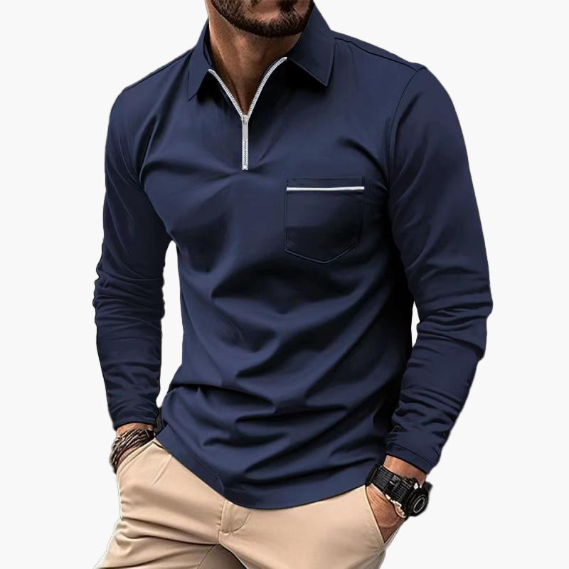 Heren Poloshirt met Lange Mouwen en Borstzak – Klassiek en Elegant voor Vrije Tijd en Werk
