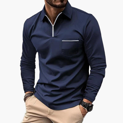 Heren Poloshirt met Lange Mouwen en Borstzak – Klassiek en Elegant voor Vrije Tijd en Werk