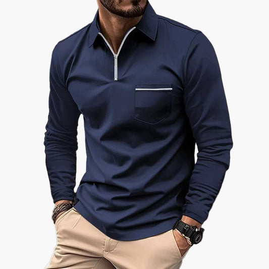 Heren Poloshirt met Lange Mouwen en Borstzak – Klassiek en Elegant voor Vrije Tijd en Werk