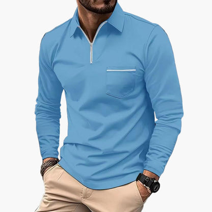 Heren Poloshirt met Lange Mouwen en Borstzak – Klassiek en Elegant voor Vrije Tijd en Werk