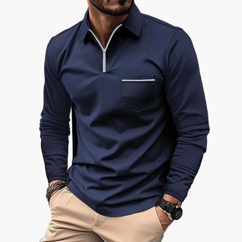 Heren Poloshirt met Lange Mouwen en Borstzak – Klassiek en Elegant voor Vrije Tijd en Werk
