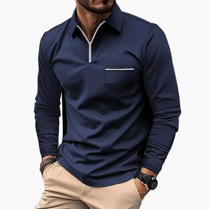 Heren Poloshirt met Lange Mouwen en Borstzak – Klassiek en Elegant voor Vrije Tijd en Werk
