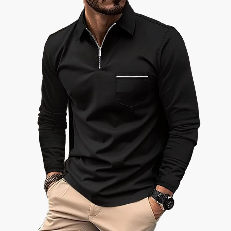Heren Poloshirt met Lange Mouwen en Borstzak – Klassiek en Elegant voor Vrije Tijd en Werk