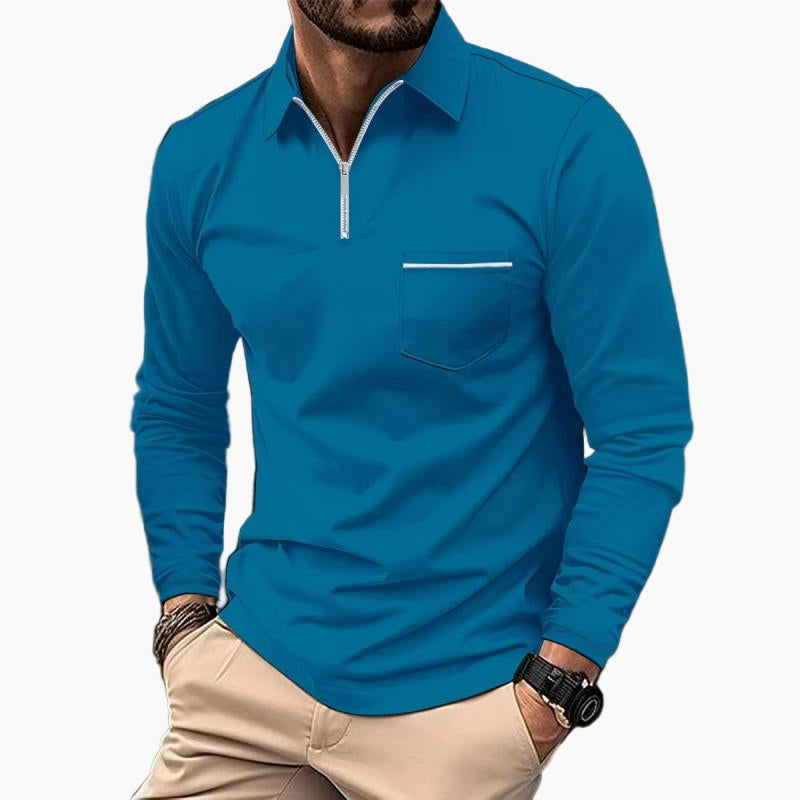 Heren Poloshirt met Lange Mouwen en Borstzak – Klassiek en Elegant voor Vrije Tijd en Werk