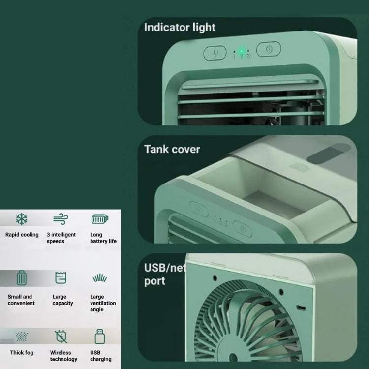 KoelMist Mini Aircooler met Waterverdamping en LED Nachtlamp