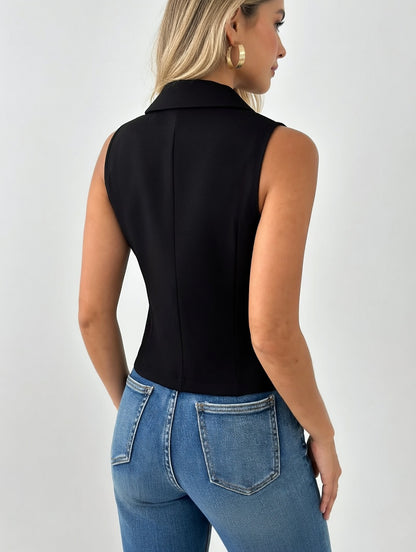 Livia Dames Gilet met Knopen – Klassiek Mouwloos Vest Elegant