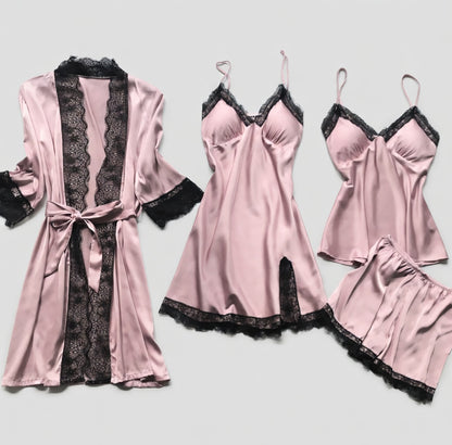Silvéra Dames Satijnen Pyjama Set met Kant en Kimono