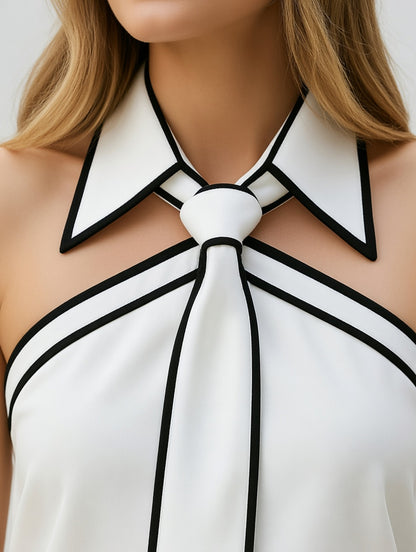 Eloréa Dames Halter Top met Strikdetail en Kraag