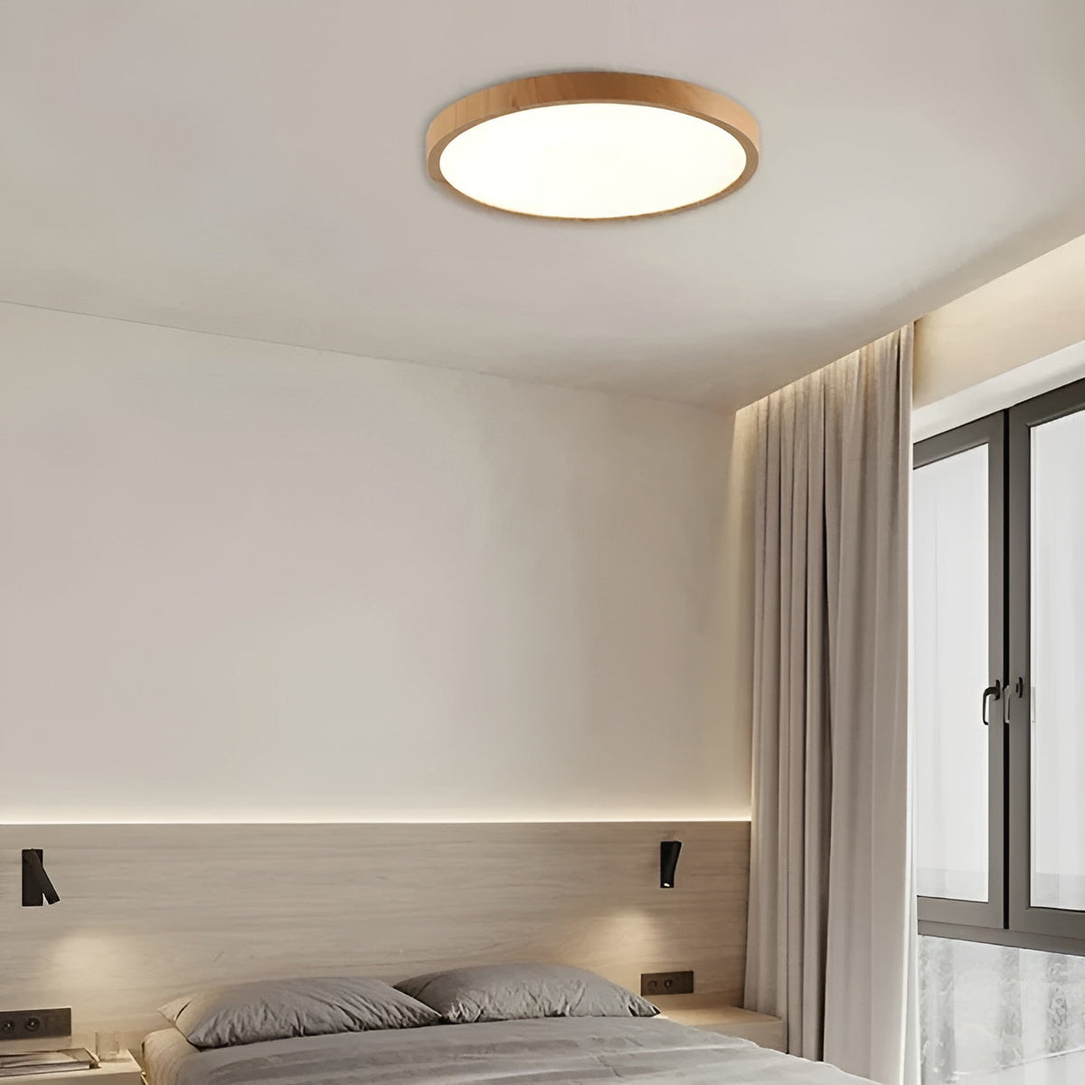 GrainGlow Light - Moderne Ultra-Dunne Houten Plafondlamp