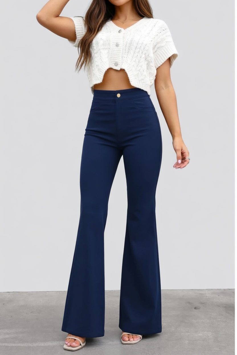 Novalyn Dames Flared Broek met Hoge Taille en Trekband