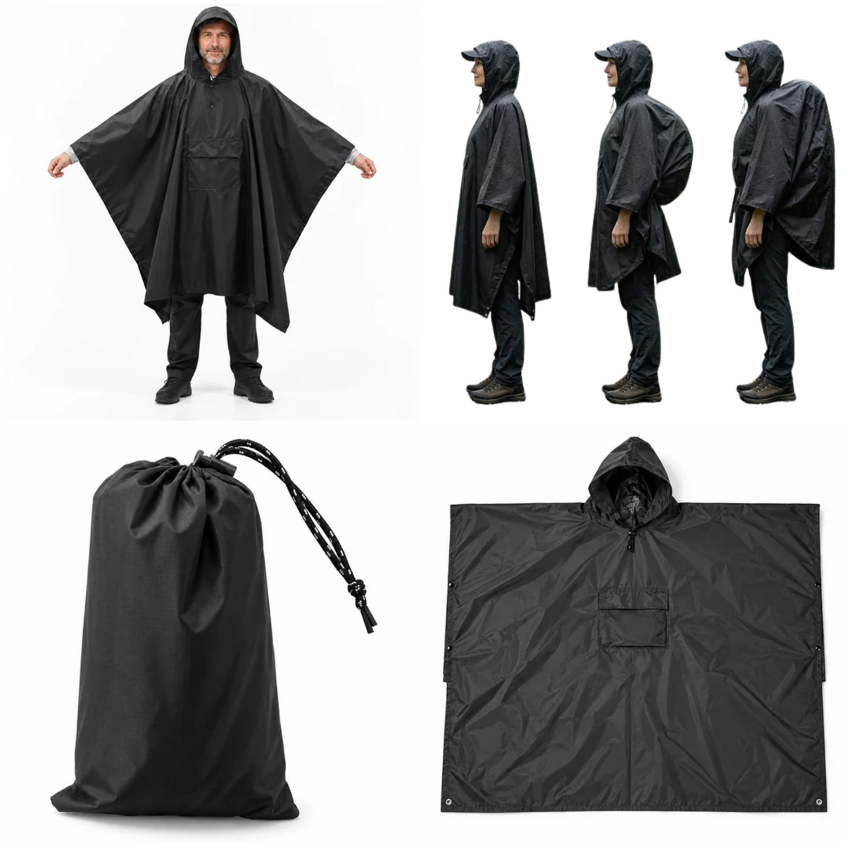 Regenrust – Ruime regenponcho met rugzakbescherming en opbergtas