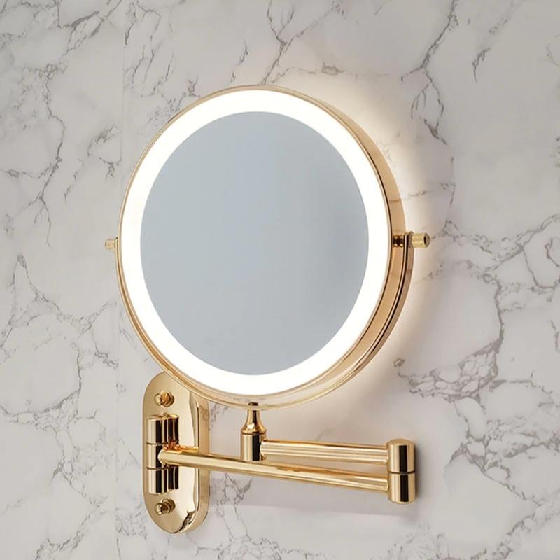 LED Wandspiegel met Gouden Afwerking en Vergrootglas