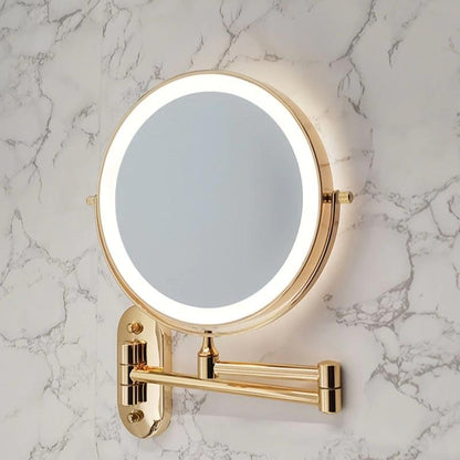 LED Wandspiegel met Gouden Afwerking en Vergrootglas