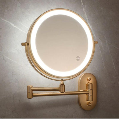 LED Wandspiegel met Gouden Afwerking en Vergrootglas