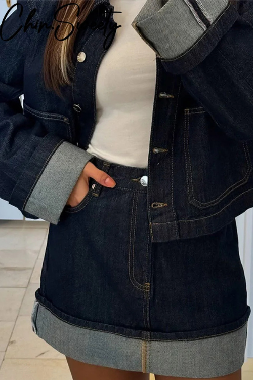 Deniva Dames Denim Set met Cropped Jack en Minirok