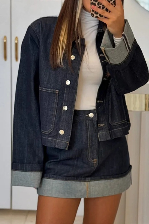 Deniva Dames Denim Set met Cropped Jack en Minirok