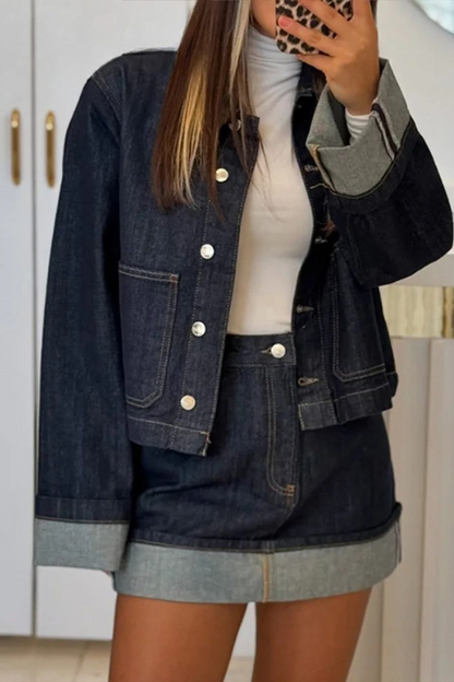 Deniva Dames Denim Set met Cropped Jack en Minirok