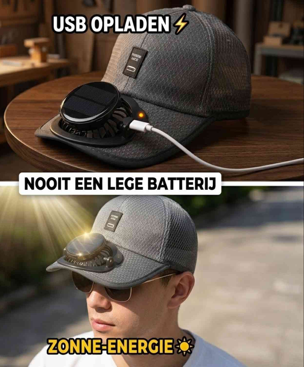 KoelWind Pet met Ventilator op Zonne-energie en USB Oplaadbaar