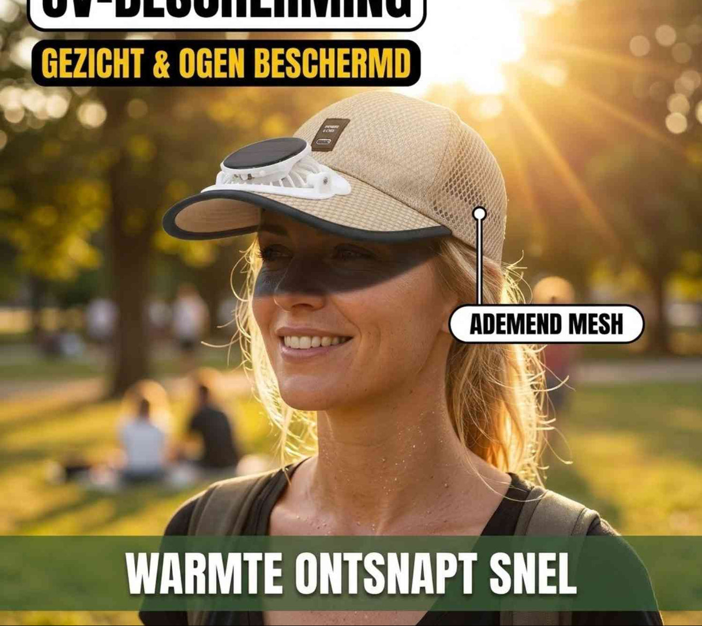KoelWind Pet met Ventilator op Zonne-energie en USB Oplaadbaar
