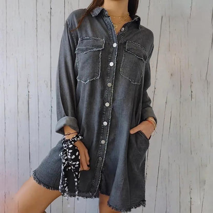 Norvella oversized denim hemdjack dames casual veelzijdig